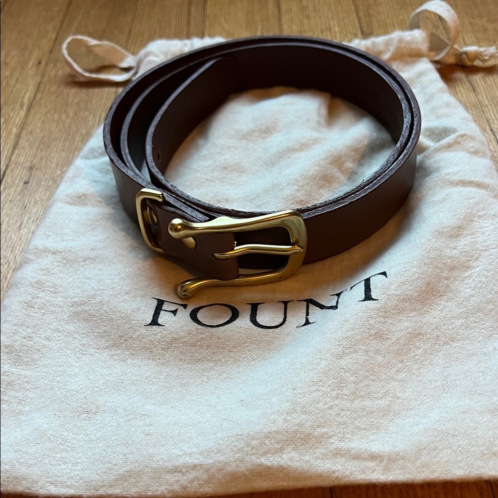 Fount Brown Leather Belt with Signature Gold Buckle (Size 37)